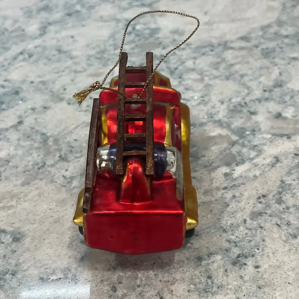 Vintage-Style Glass Fire Truck Christmas Ornament